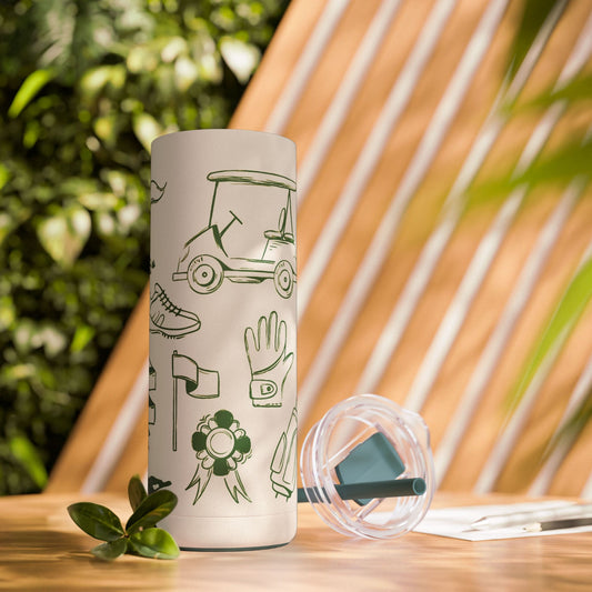 Golf-Themed Skinny Tumbler, 20oz | Hot or Cold drinks. Keeps drinks hot for 12 hours and cold for 24 hours. Perfect for Golf Lovers, Sports Events, Gifts, Outdoor Use, Eco-Friendly Drinkware